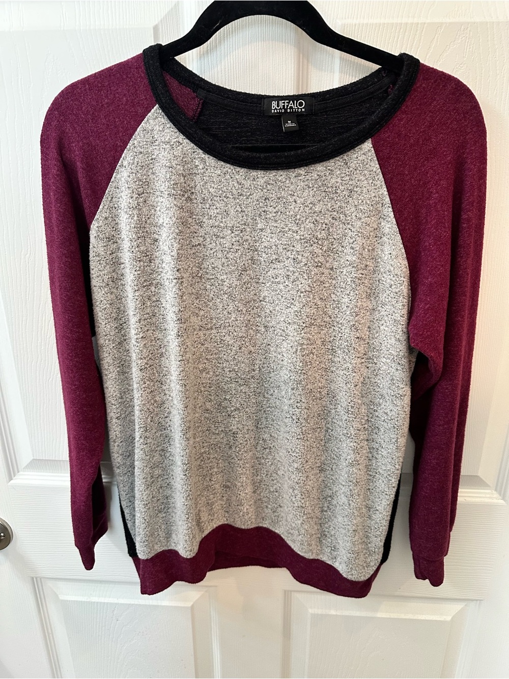 Buffalo David Bitton Maroon Raglan Sleeve Crewneck with Heather Gray Body